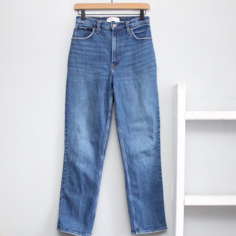 Abercrombie & Fitch Medium Raw HemThe 90s Straight Ultra High Jeans sz 27 / 4 R - Picture 2 of 9